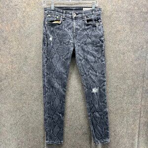 Rag & Bone Jeans Women 27 Gray Snake Print Distressed Skinny Ankle Denim Pants
